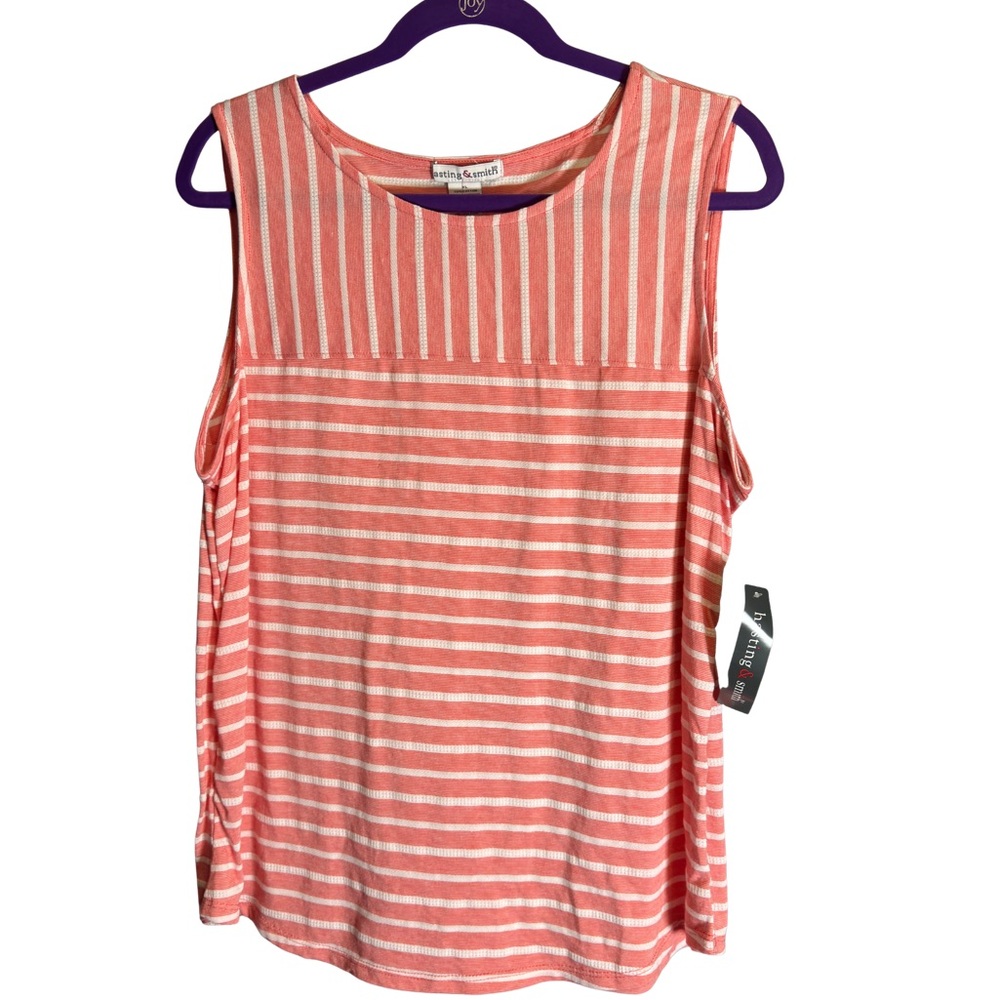 Stylish Coral and White Striped Tank Top (0289)